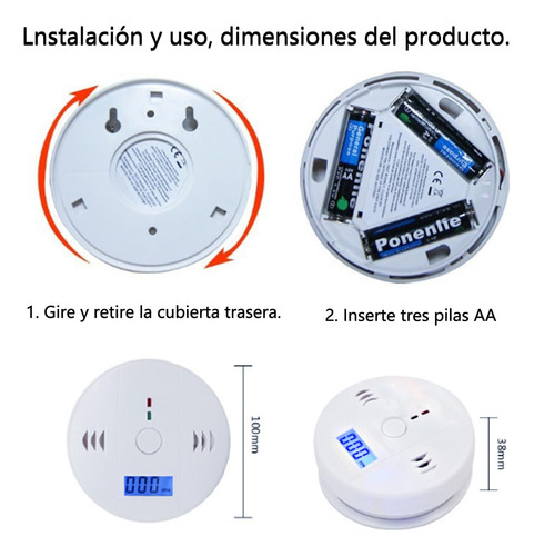 2pcs detector gas Lp natural humo Inalámbrico color blanco Sumlin