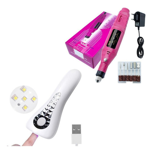 Kit Motor Lixadeira Elétrica + Mini Cabine Portátil 18w Unha