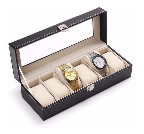 Caja Para Guardar 6 Relojes - Eco Cuero Negro