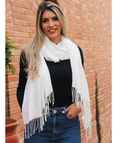 Echarpe Em Viscose Lisa Kora Com Franja 220 G A180xl70 Cm