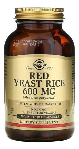 Solgar | Red Yeast Rice | 600mg | 120 Veg Caps | Importado