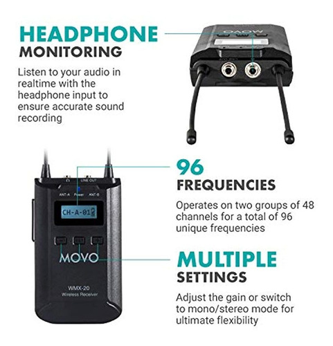 Imagen 4 de 7 de Movo Wmx-20-duo - Sistema De Micrófono Inalámbrico Uhf De 48