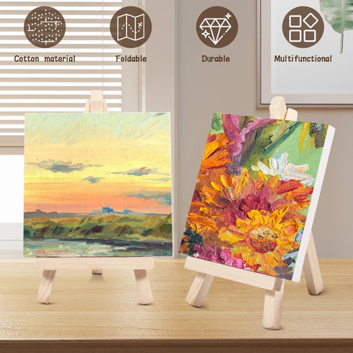 Mini Caballete De Madera Con Lienzo Para Pintura 10 Piezas