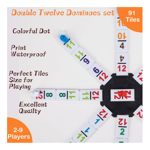 Smilejoy Double 12 Colorido Number Dot Dominoes, Juego De De