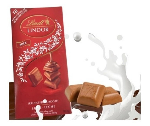 4 Barras Chocolate Lindt Lindor Vermelho 100g