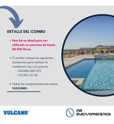 Imagen 2 de 10 de Filtro Vulcano Pileta Vc50 + Bomba 0.75hp - 80.000 Litros