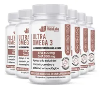Comprar Pack 6 Frascos Ultra Omega 3 Nutrientes Vidalabs México 400 EPA Y 300 DHA