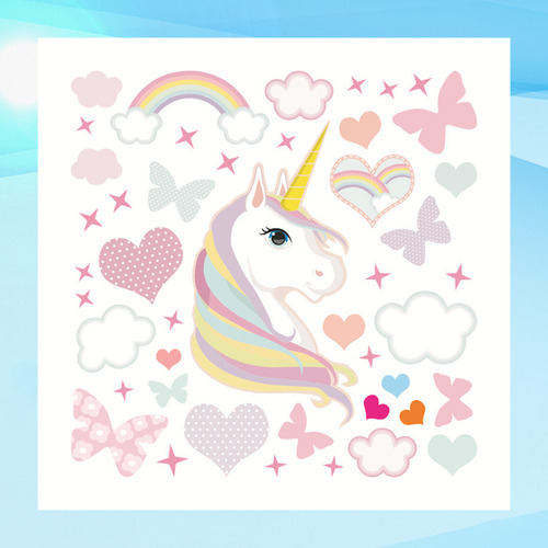 Set De Pegatinas De Pared Con Diseño De Unicornio Y Arcoíris