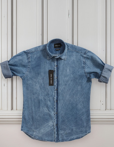 Camisa Nimes, Denim, Skinny Fit, Hombre Cero Es Tres