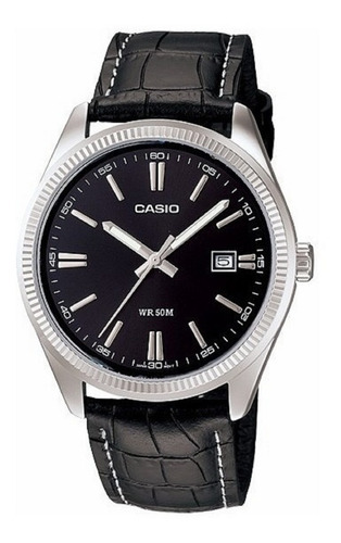 Reloj Casio Dama Ltp-1302l-1a Sumergible 50m Color de la correa Negro Color del bisel Plateado Color del fondo Negro