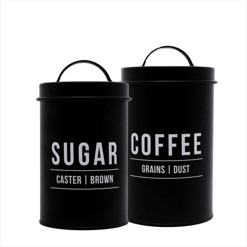 Conjunto 2 Porta Mantimentos Café E Açúcar Com Tampa De Aço