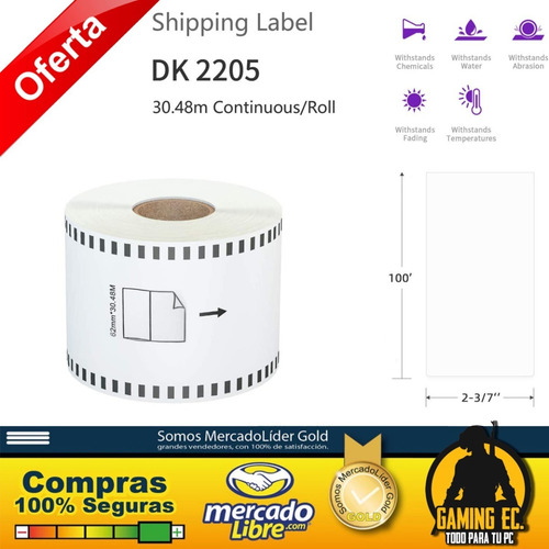 Rollos Dk-2205 Compatibles Con Impresora Brother Ql-800