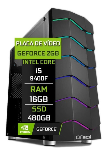 Imagem 1 de 4 de Pc Gamer Fácil Intel I5 9400f 16gb Geforce 2gb Ssd 480gb