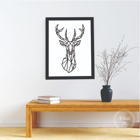 Cuadro Minimalista Geométrico 3d Venado Blanco Y Negro