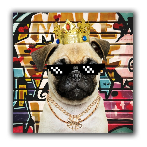 Cuadro Decorativo Pug El Rey Money Gangster Graffiti