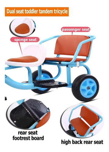 Triciclo Gemelar Para Niños De 2-5 Años, Ruedas Foam, Canast Color