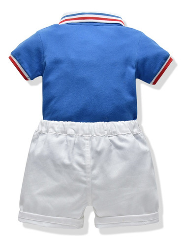 Conjunto De Pantalones Cortos Polo De Moda Infantil Azul Y Blanco 110cm (3 Años-4 Años)