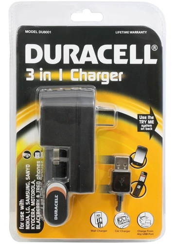 Cargador De Carro Y Pared Usb Duracell 3 En 1 Du8001