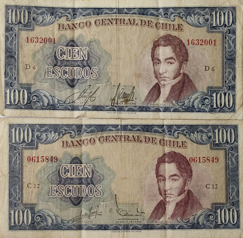 2 Billetes Chile 100 Escudos Diferentes Firmas Massad Ib(bb2