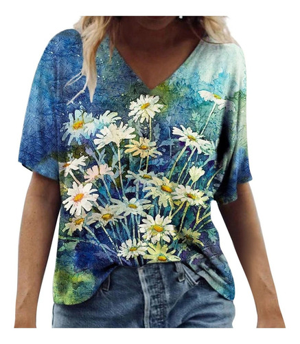 Camiseta Para Mujer K 4j8k, Talla Grande, Estampado De Flore