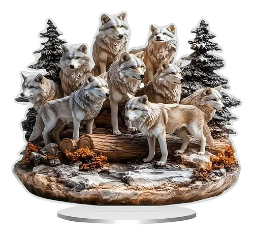 Pack 2d Wolf Pack Acrílico Placa Decorativa Animal Con Base