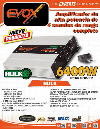 Amplificador De 4 Canales Evox Modelo Hulk . Plateado