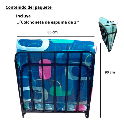 Cama Plegable 1 1/2 Plaza Con Colchoneta De 4 Pulgadas