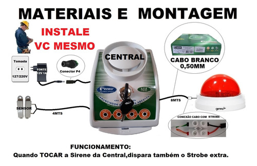 Alarme Anunciador Porta Aberta Sensor Com Fio + Strobe Extra