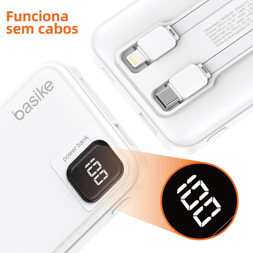 Basike Ba-POW078 Power Bank Carregador Portatil Usb Tipo C 10000mah 22.5w Cor Branco