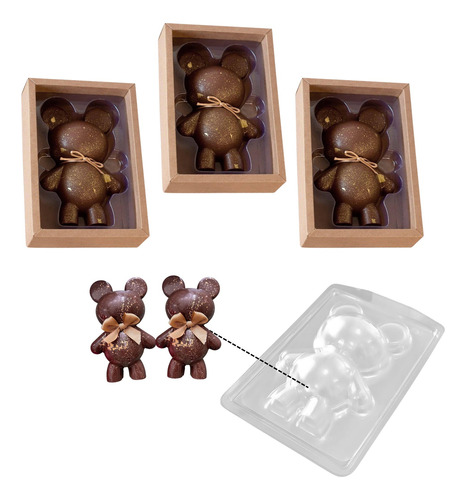 Kit Caixa Ovo Colher Embalagem + Forma Silicone Urso Grande