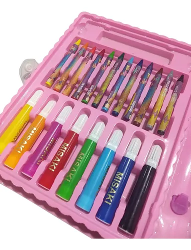 Maleta De Pintura Rosa 49 Peças Lápis Canetinha Giz Escola