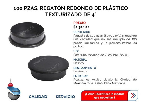Regatón Tapón Redondo De Plástico Texturizado 4 Pul. Paq 100