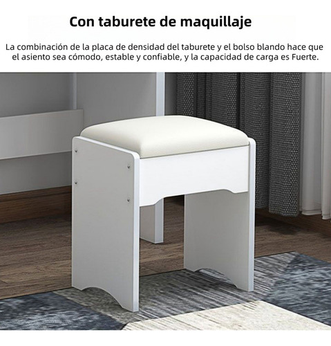 Tocador Blanco Minimalista Modern Con Espejo Silla 5 Cajones Blanco