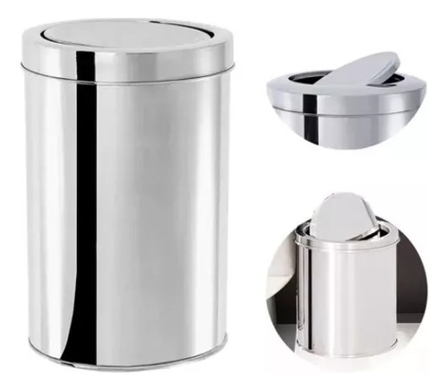 Cesto Lixo Lixeira Inox Basculante Redonda Multiuso 5 Litros