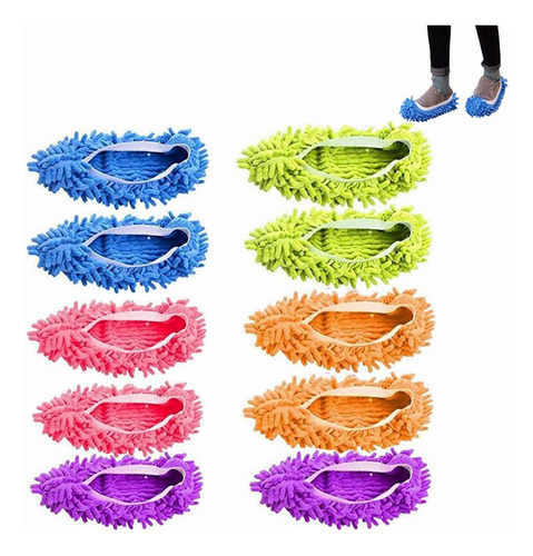 5 Pares Lavable De Microfibra Multifunción Polvo Plumero Mop Zapatillas Zapatos Cubierta Limpiar Limpiador De Piso Colouful 10 Piezas De Microfibra Para Zapatos, Trapeadores Reutilizables Para El