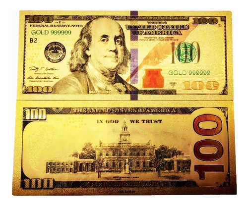 Cédula 100 Dólares Dourada Folheada Coleção Nota Moeda Dólar