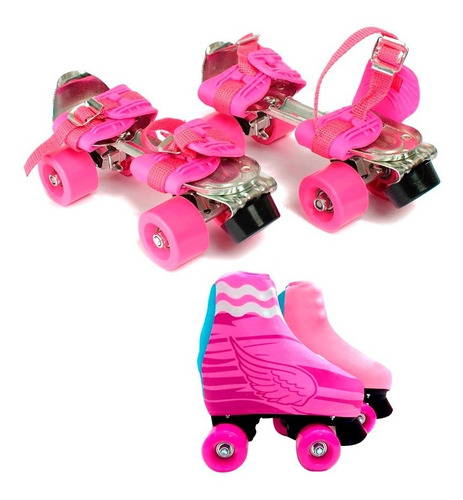 Patin 4 Ruedas Rosa Ext 28 A 41 + Cubre Zapatillas 35 Al 41