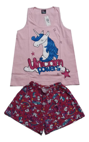 Conjunto Remera Short Pijama Verano Infantil Adolescente - 