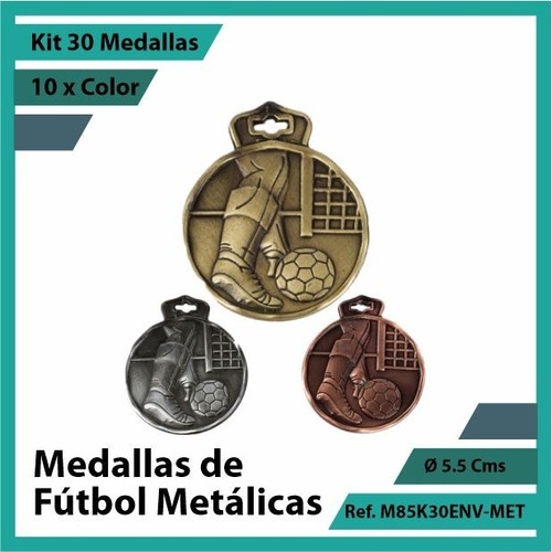 Kit 30 Medallas En Bogota De Futbol Oro Metalica M85k30