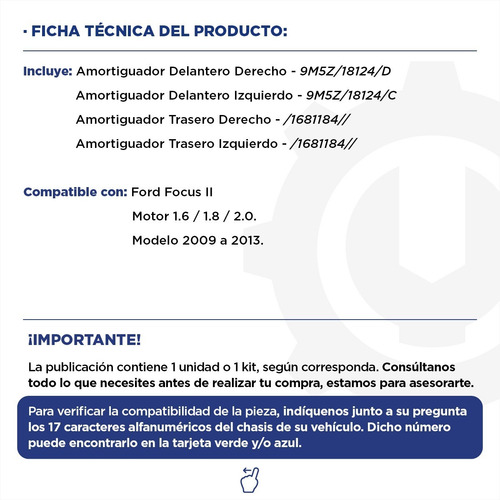 Imagen 2 de 9 de Kit Amortiguadores Delanteros Y Traseros Ford Focus 2 08/13