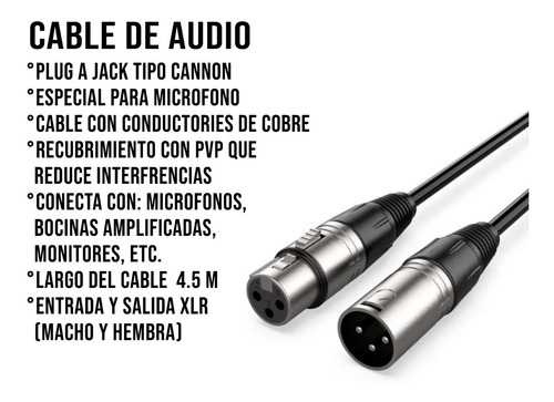 Imagen 2 de 10 de Cable Xlr Plug Jack Tipo Cannon 4.5m Micrófono Balanceado