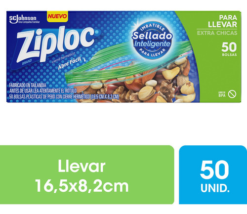 Imagen 1 de 6 de Ziploc Bolsas Multiuso Hermética Extra Chica Snack 50un