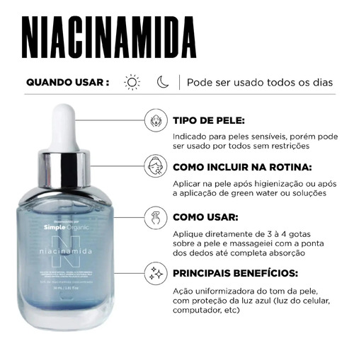 Sérum Simple Organic Solução Niacinamida Todo Tipo De Pele Dia/noite