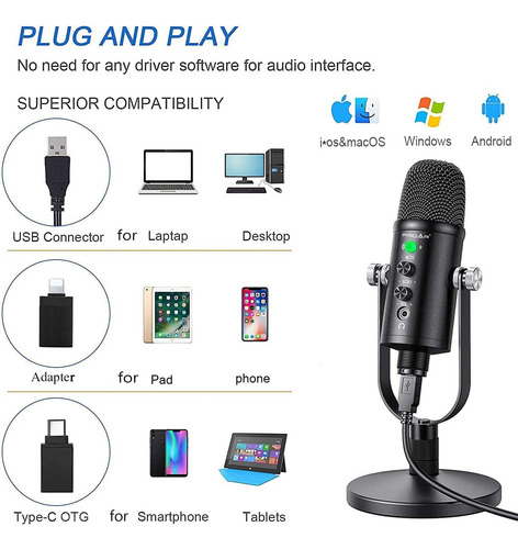 Micrófono Proar Para Podcast, Kit De Micrófono Usb Para Telé