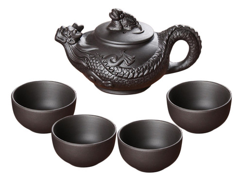 3 Juego De Té De Kung Fu, Tetera Y Taza Con 4 Tazas, Negro