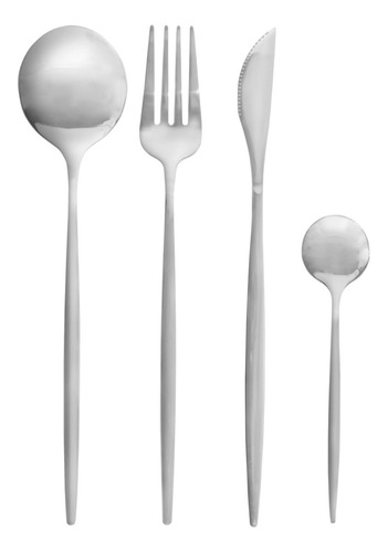 Juego De Cubiertos 24 Piezas, Cuchillo Cucharas Tenedores Color Plateado