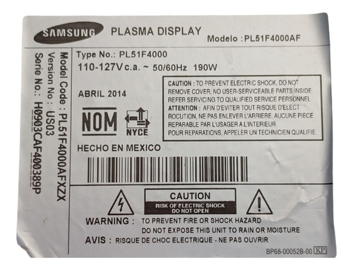 Boton Samsung Pl51f4000af Bn61-08882a008 (Usado)