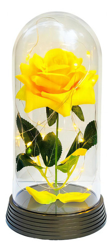 Luminária A Rosa Encantada Amarela 20 Cm Base Ouro Quente