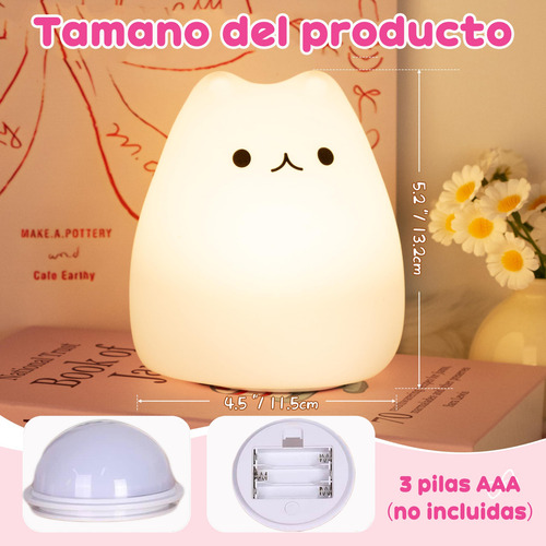 Luz Nocturna Gato Silicona 7 Colours Para Bebé Niño Regalos
