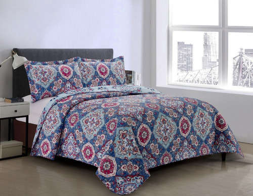 Imagen 5 de 6 de Cubrecama Quilt Cover Reversible +fundas Twin Calgary D1